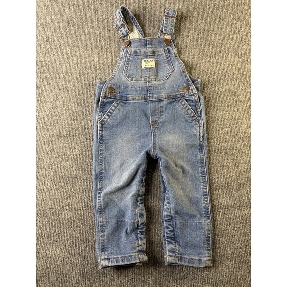 OshKosh B’gosh Other - OshKosh B'gosh Baby Denim Overalls 12M Blue Snap Leg Floral‎ Cuff